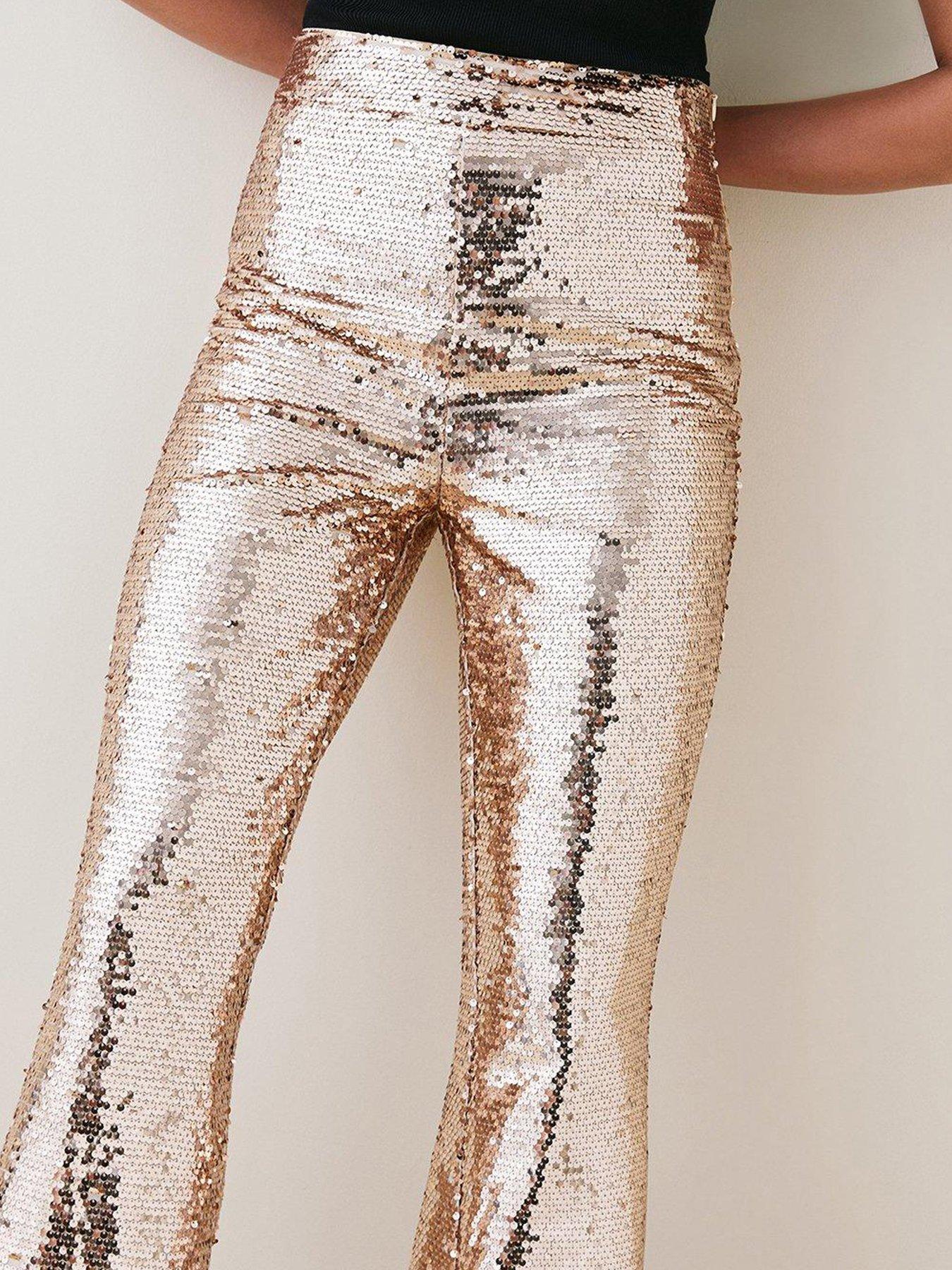 Karen Millen Sequin Tailored Flared Trouser - Gold