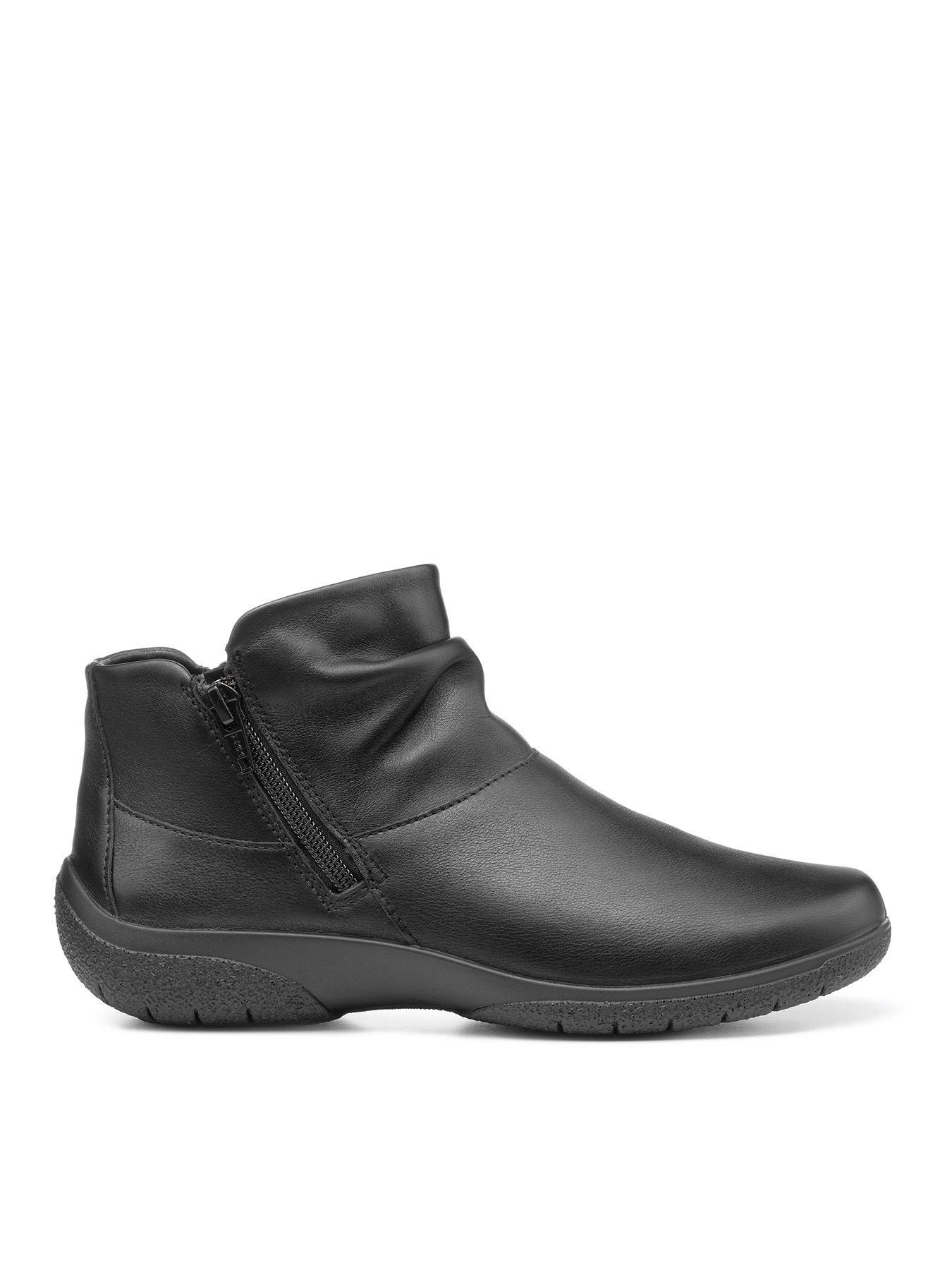 Black leather wide clearance fit ankle boots