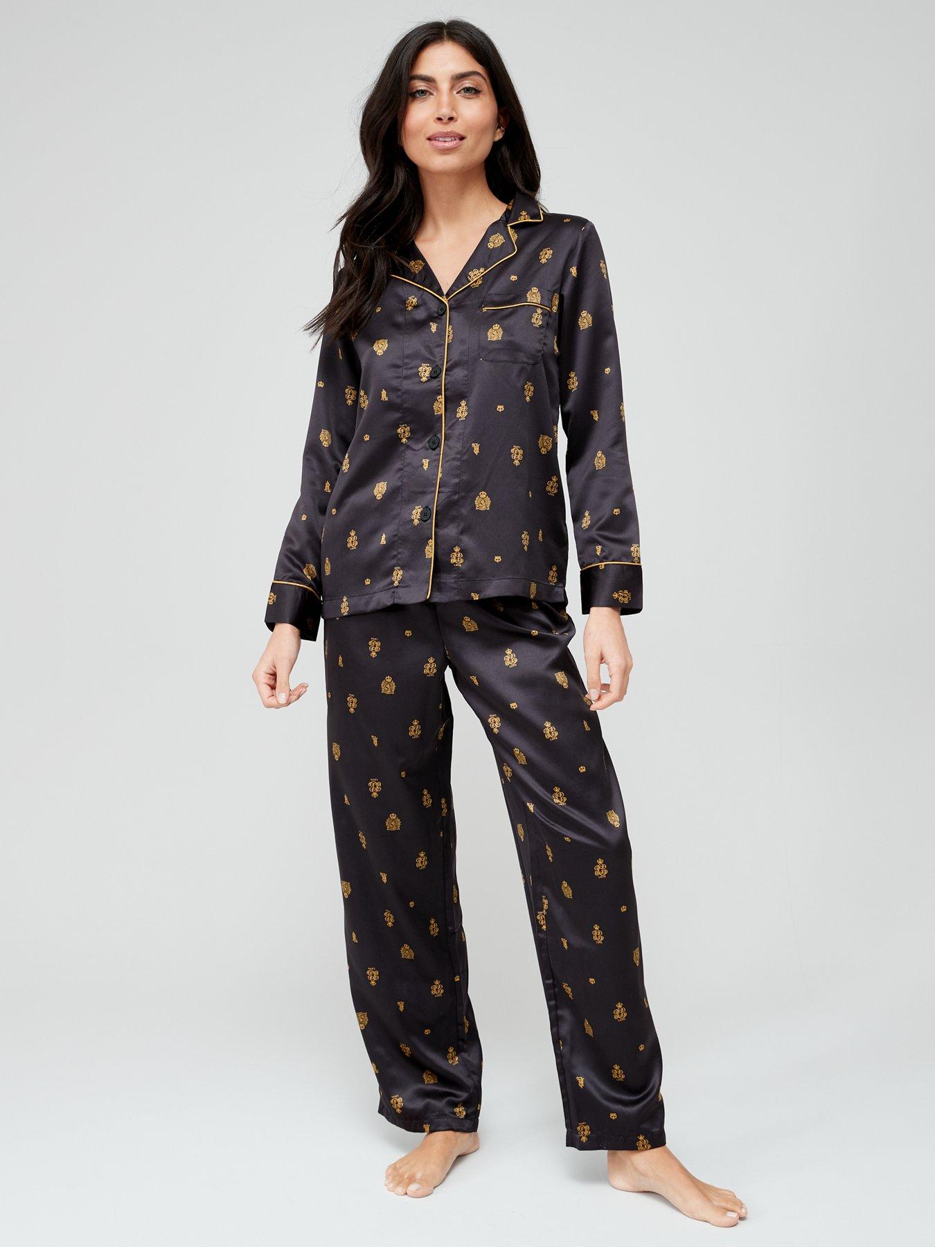 Lauren by Ralph Lauren Satin Crown Print Pyjama - Black Print 