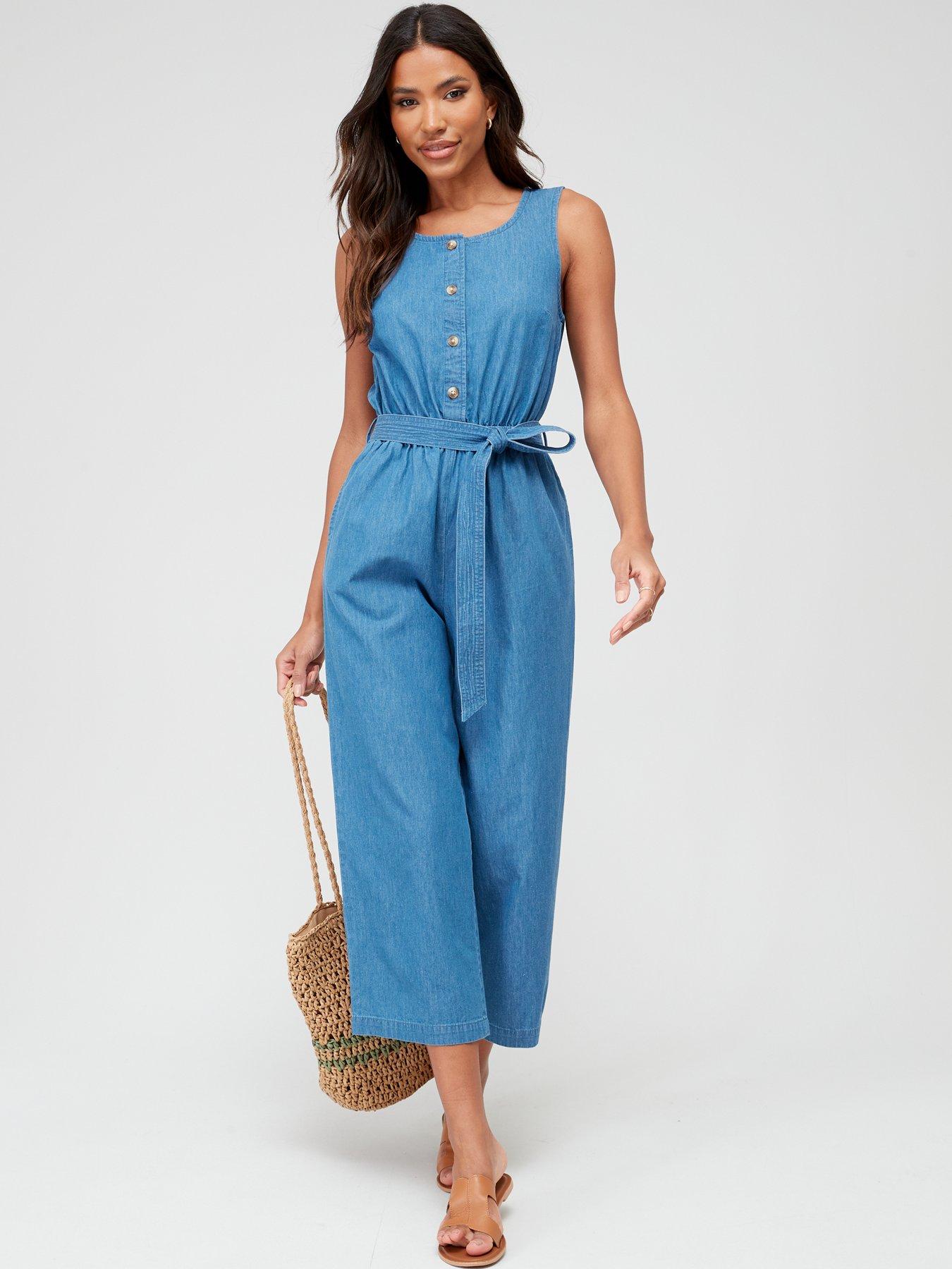 Blue best sale sleeveless jumpsuit