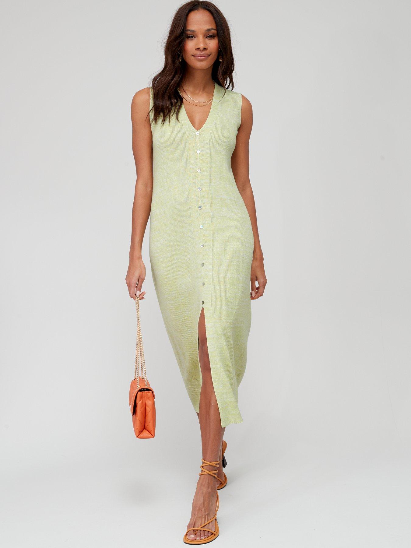 Green button 2024 midi dress