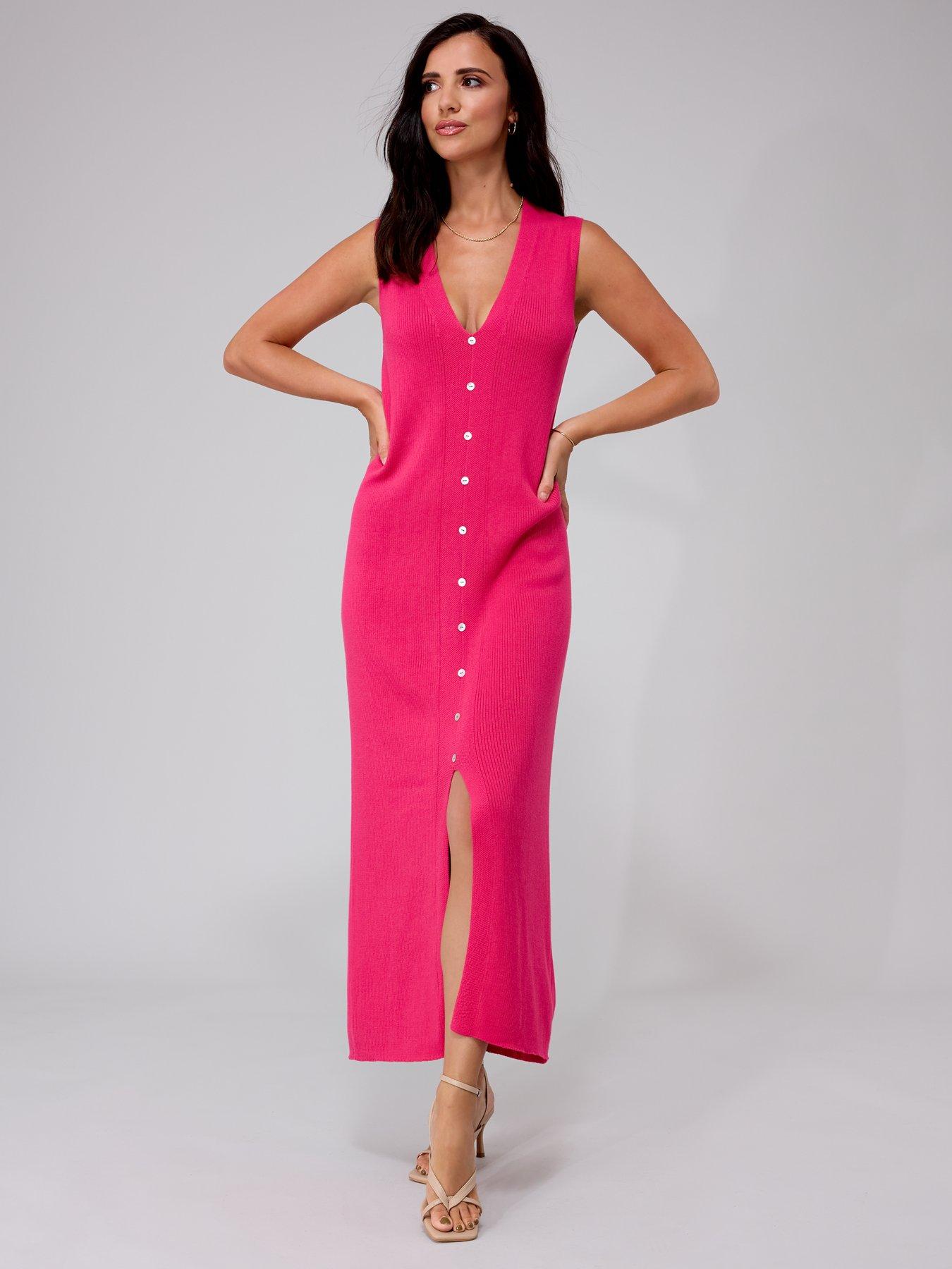 Pink button cheap down midi dress