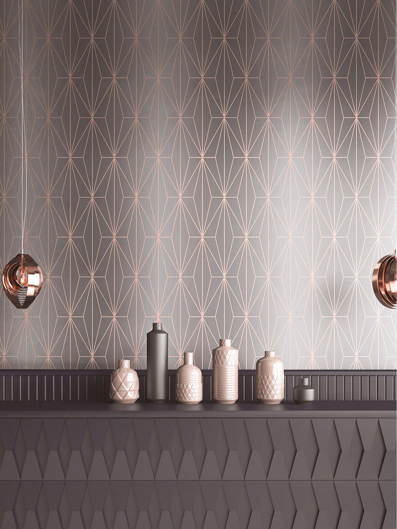 Product photograph of Muriva Kayla Wallpaper - Grey And Rose Gold from very.co.uk
