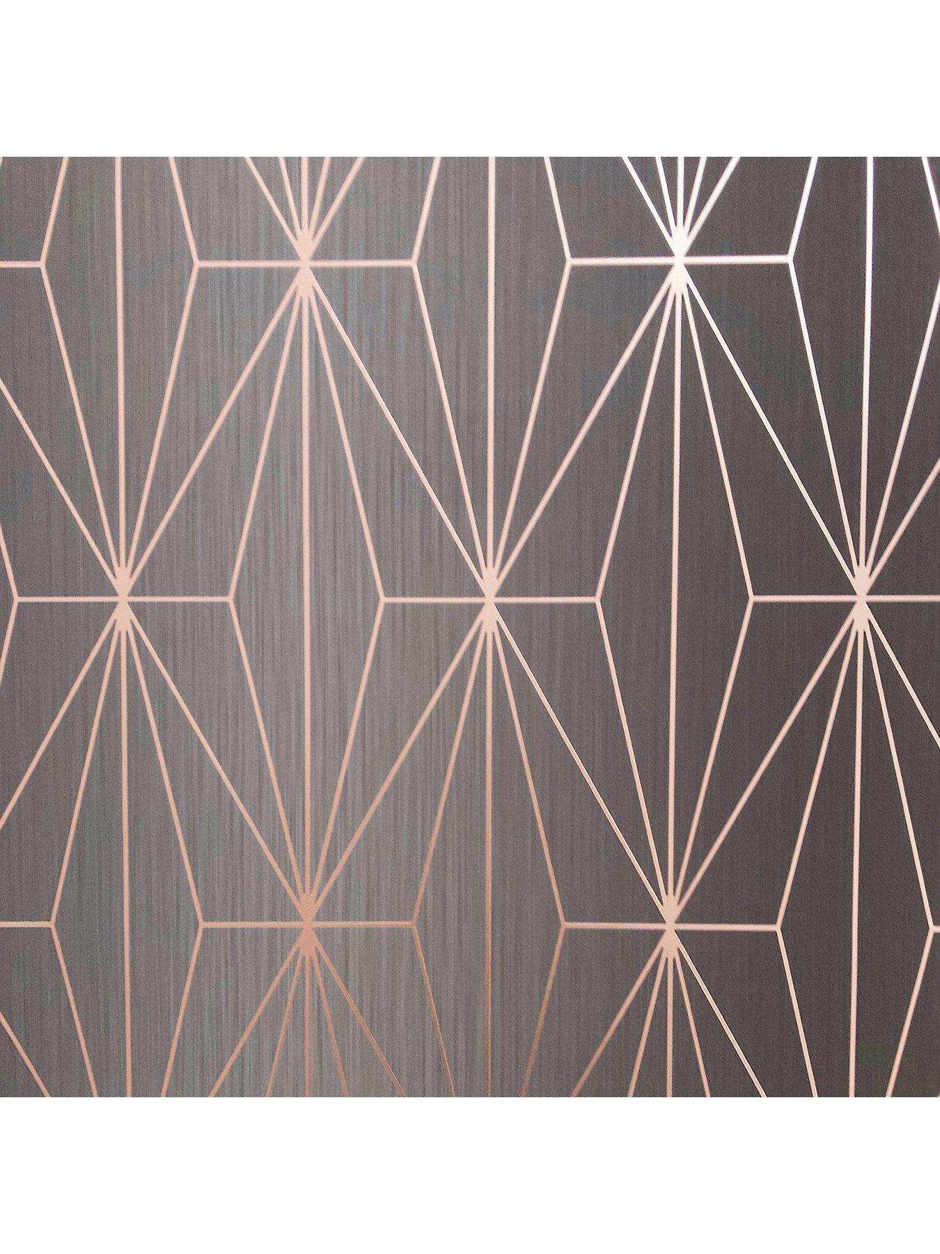 Product photograph of Muriva Kayla Wallpaper - Charcoal And Rose Gold from very.co.uk