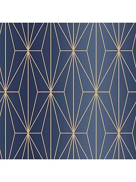 Product photograph of Muriva Kayla Wallpaper - Navy And Gold from very.co.uk