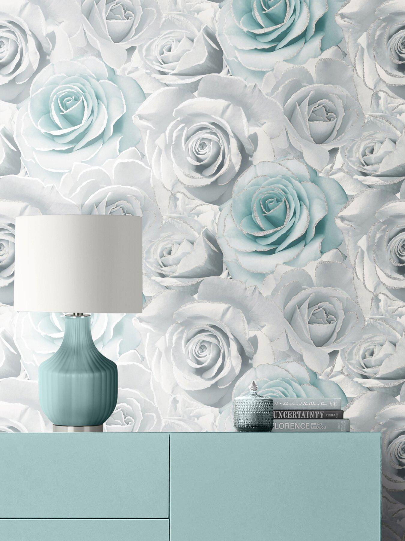 Product photograph of Muriva Madison Glitter Wallpaper - Aqua from very.co.uk