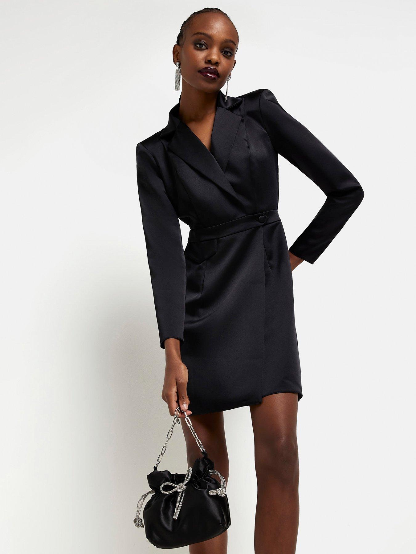 River Island Satin Blazer Dress - Black