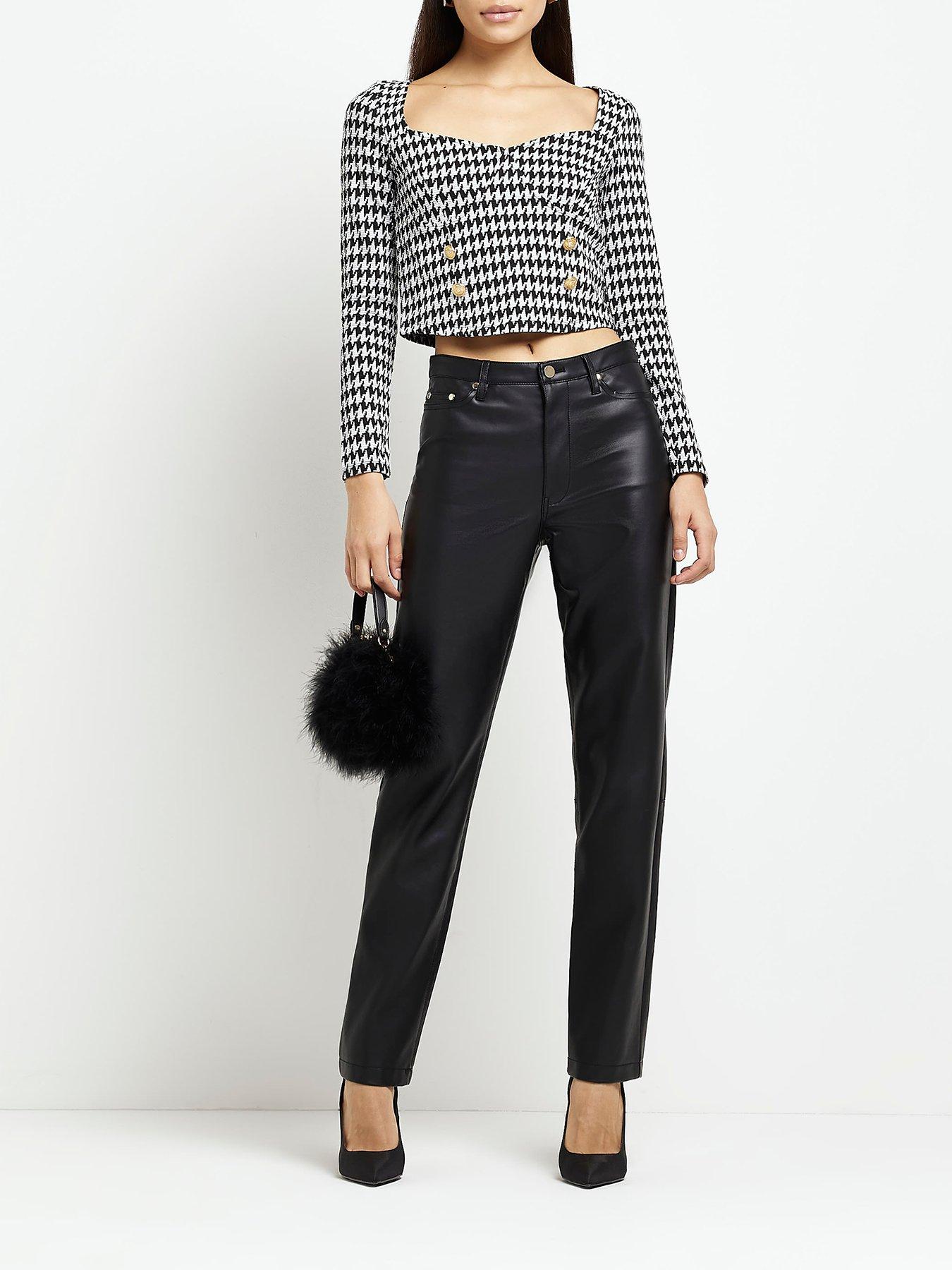 River Island Dogtooth Jacquard Corset Top Black very.co.uk