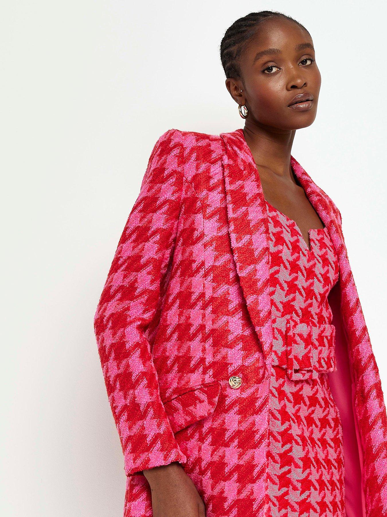 River Island Dogtooth Boucle Blazer - Pink | very.co.uk