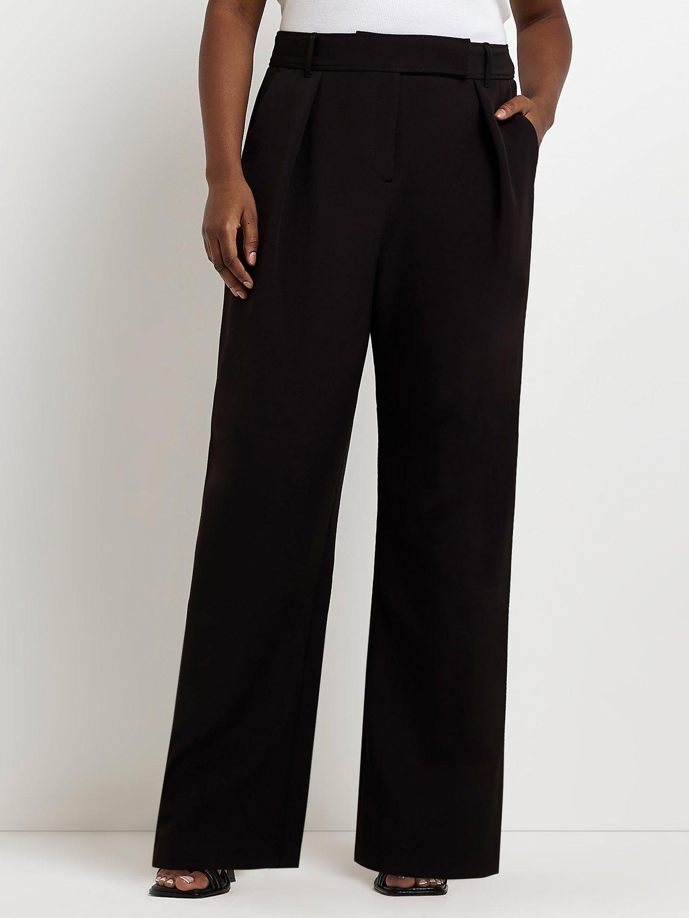 Wide-leg Pleat-detail Pants - Black - Ladies