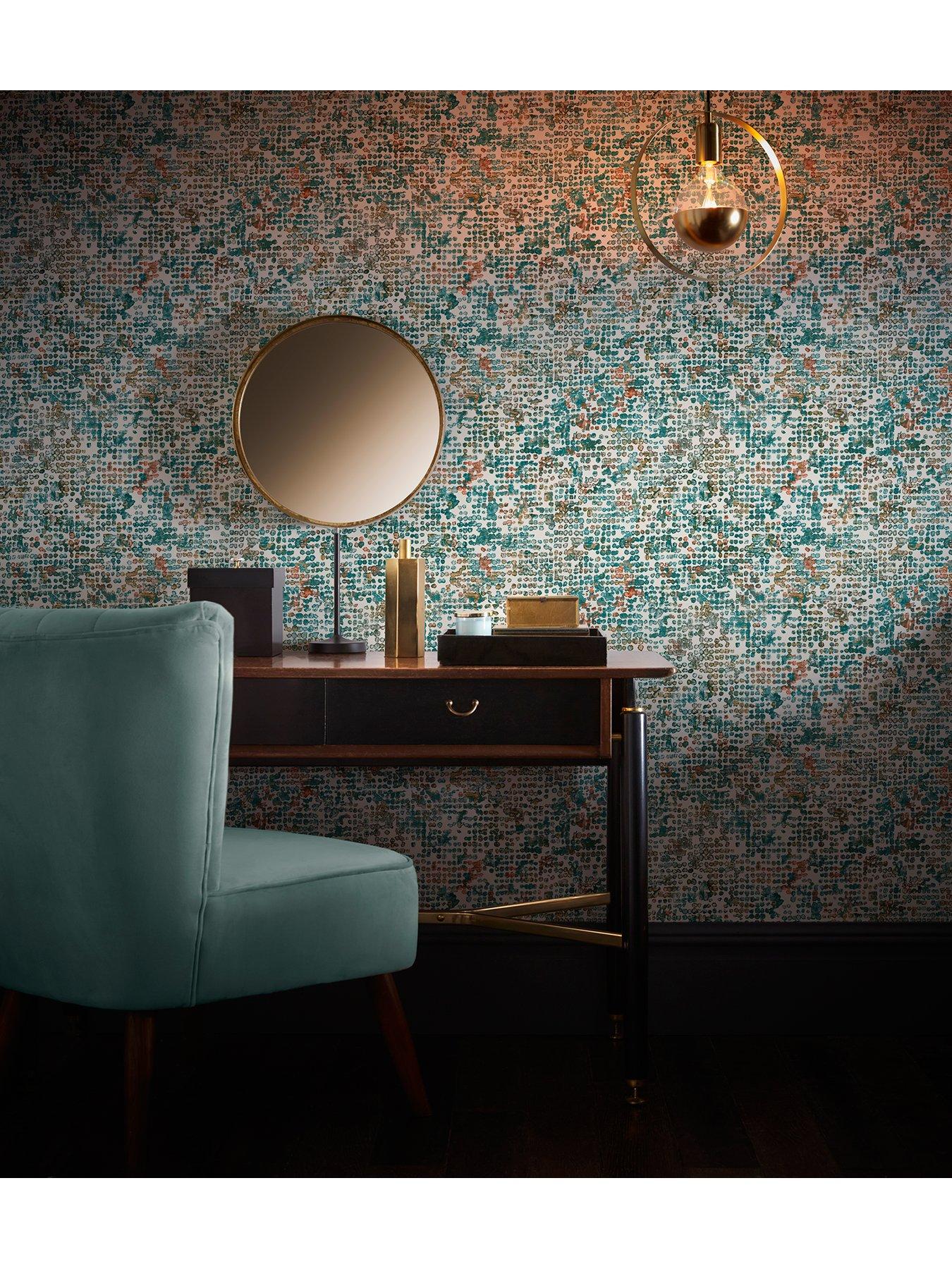 Product photograph of Clarke Clarke Fusion Scintilla Wallpaper Ndash Teal from very.co.uk