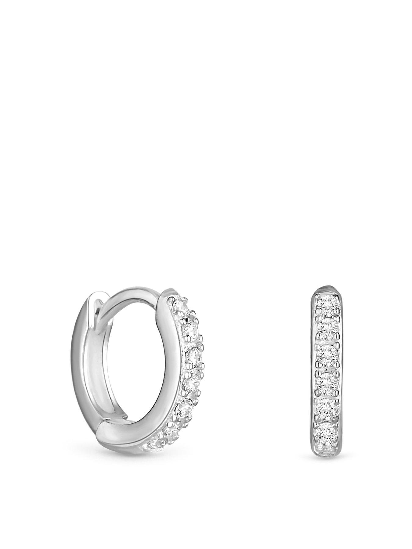 undefined Sterling Silver 925 CZ Mini Hoop Earrings - 10mm