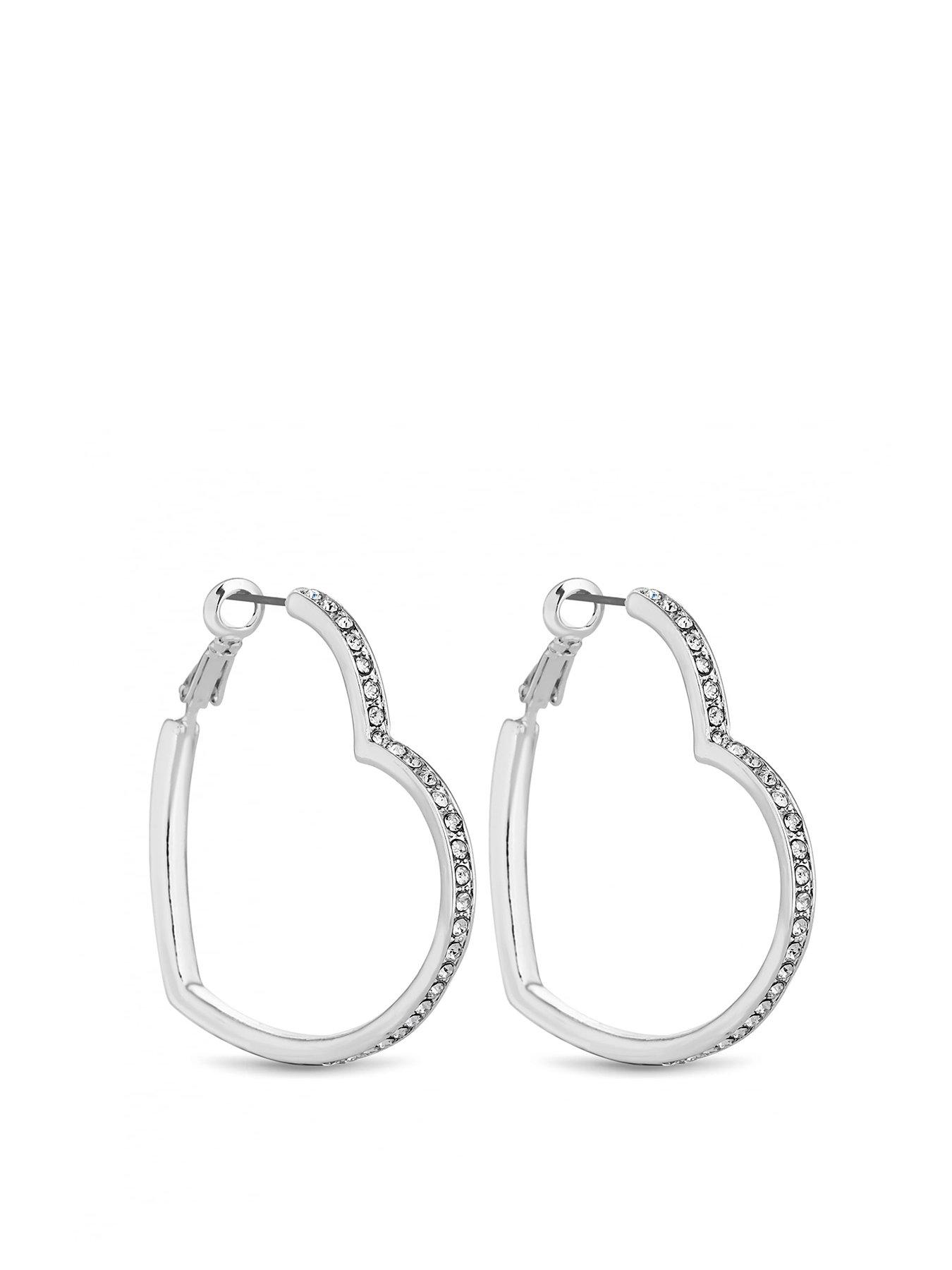 Product photograph of Lipsy Silver Crystal Heart Hoop Earrings from very.co.uk