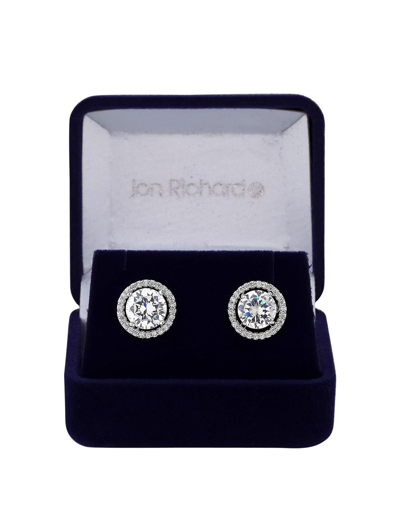 Product photograph of Jon Richard Silver Plated Cubic Zirconia Halo Stud Earrings - Gift Boxed from very.co.uk