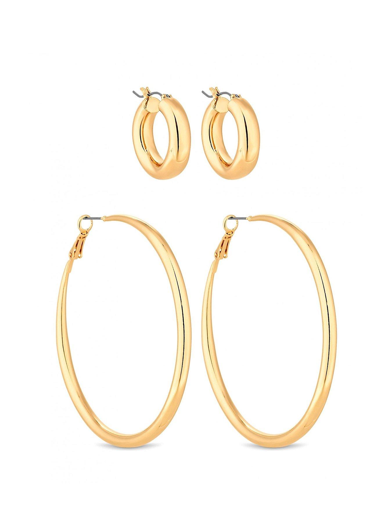 Product photograph of Lipsy Gold Plated Mix Hoop Earrings - Pack Of 2 from very.co.uk