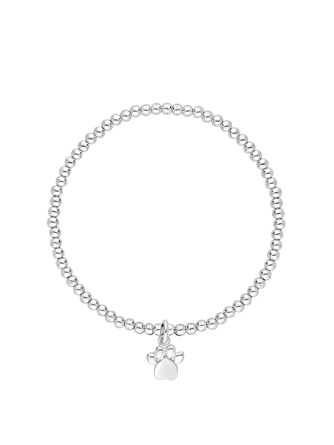 Product photograph of Simply Silver Sterling Silver 925 Paw Beaded Stretch Bracelet from very.co.uk