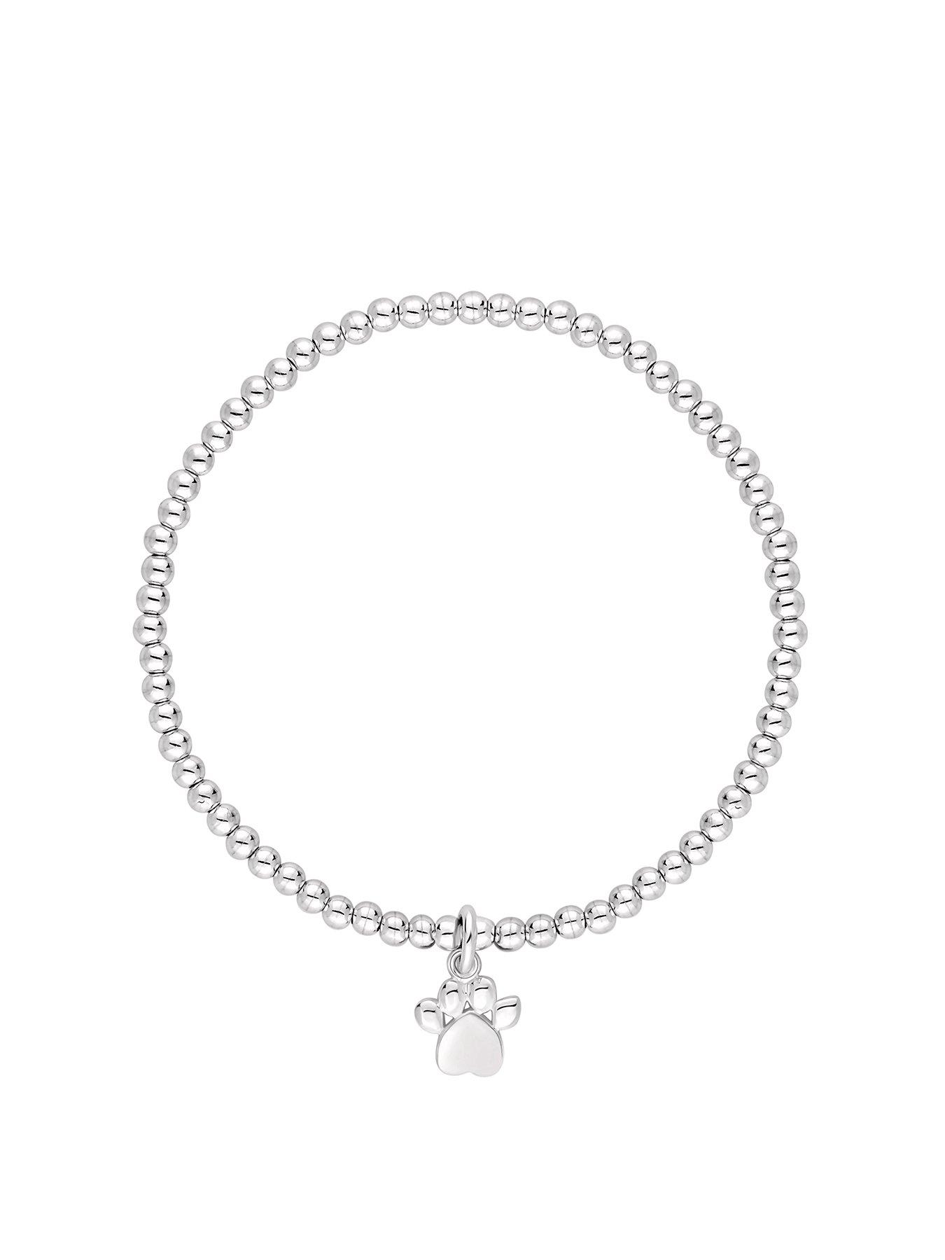 Simply Silver Sterling Silver 925 Paw Beaded Stretch Bracelet