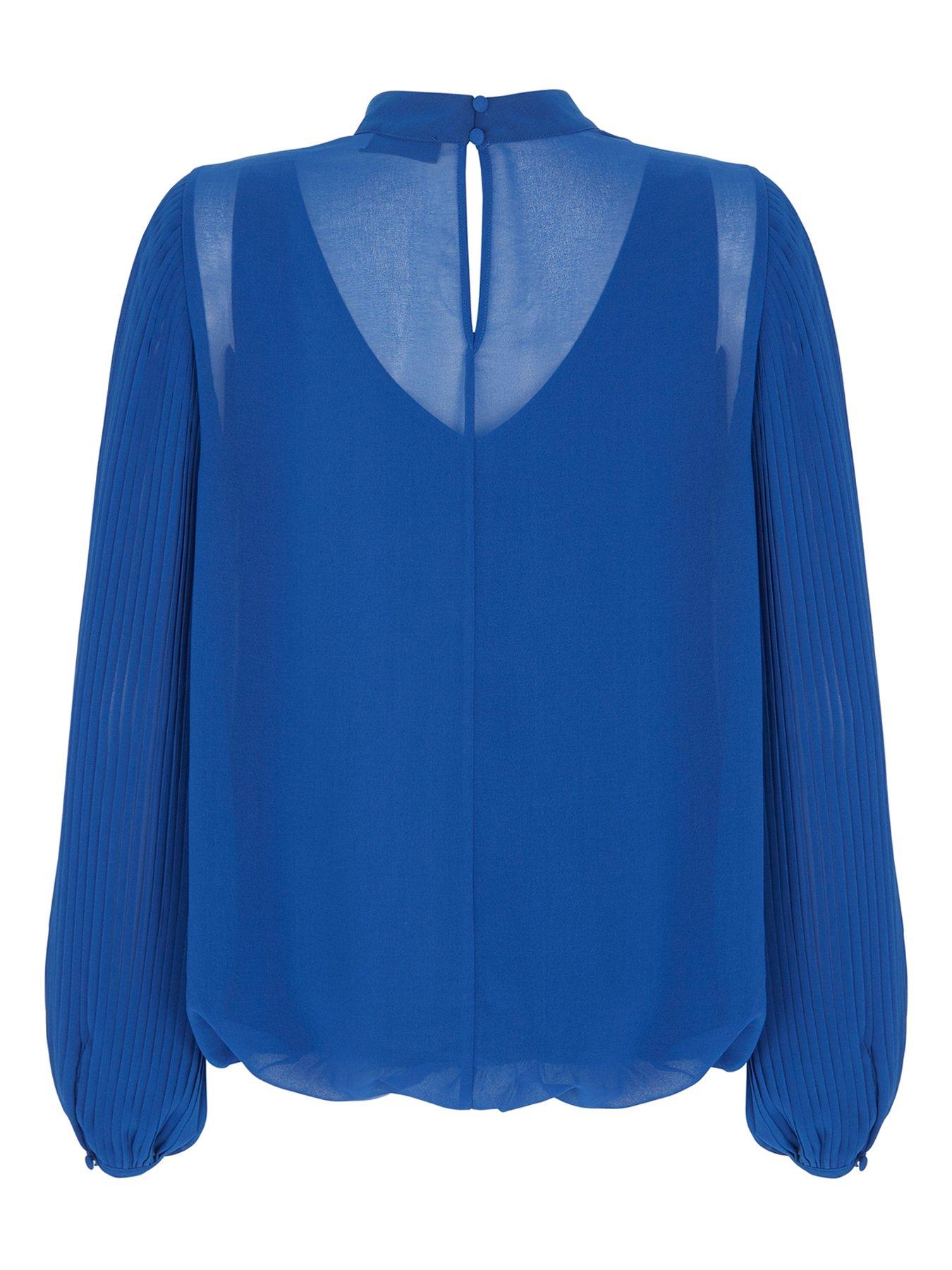 Mint Velvet Blue Pleated Puff Sleeve Top | very.co.uk