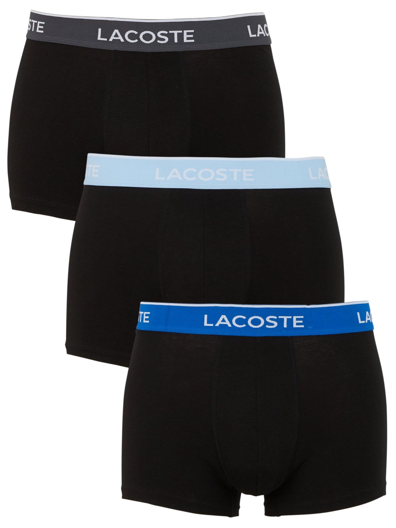 Lacoste 3-Pack Contrast Waistband Trunks - Black
