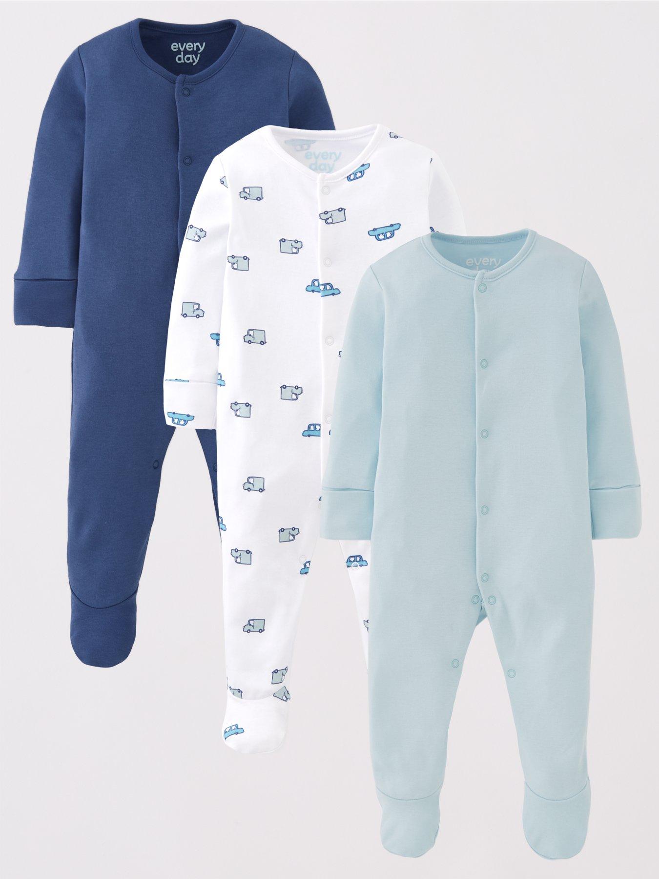 The Very Collection Baby Boys 3 Pack Sleepsuits - Blue