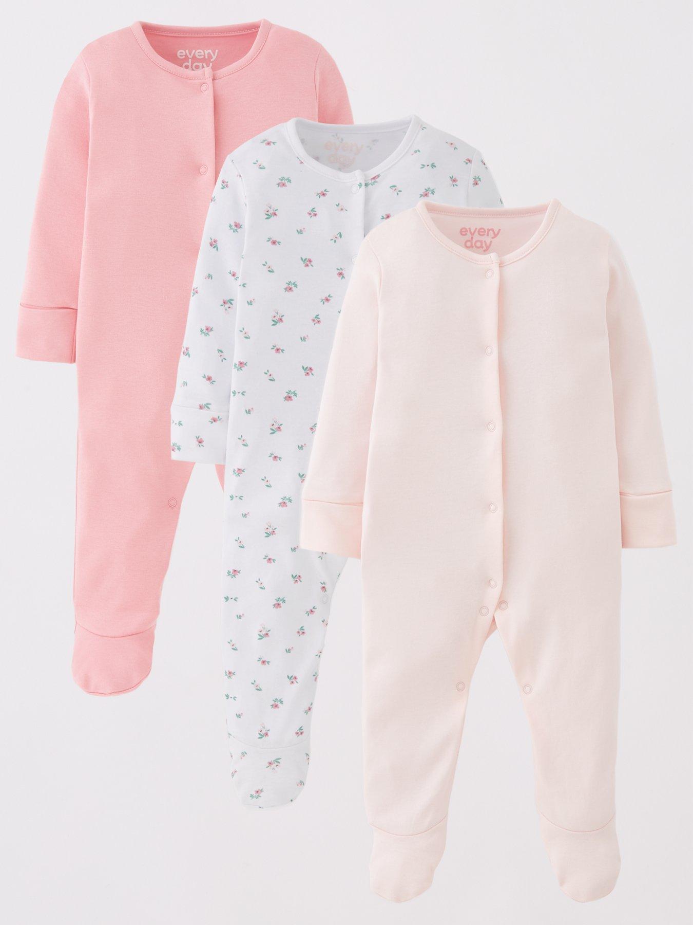 Everyday Baby Girls 3 Pack Sleepsuits - Pink