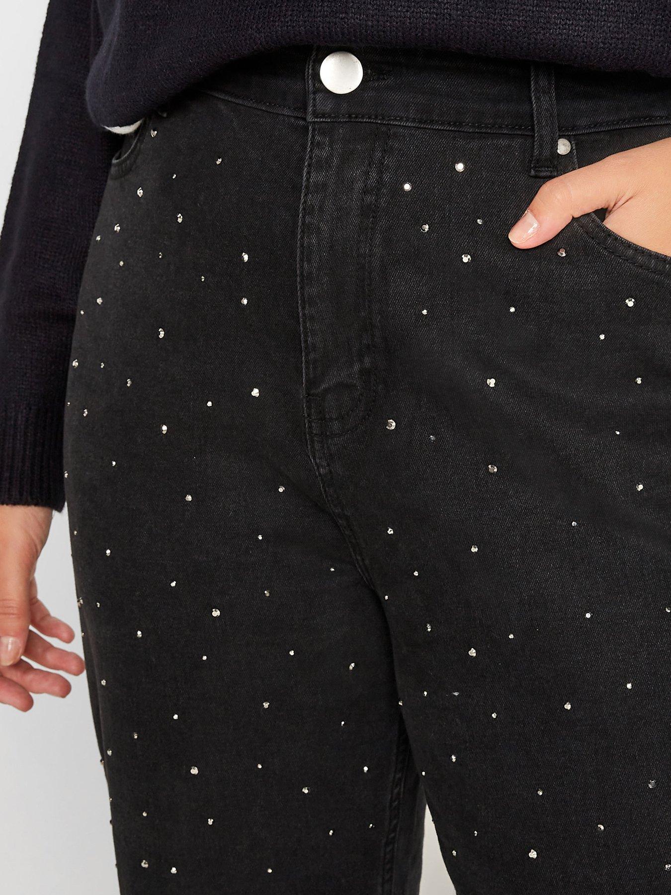 Rhinestone Mom Jeans - Black