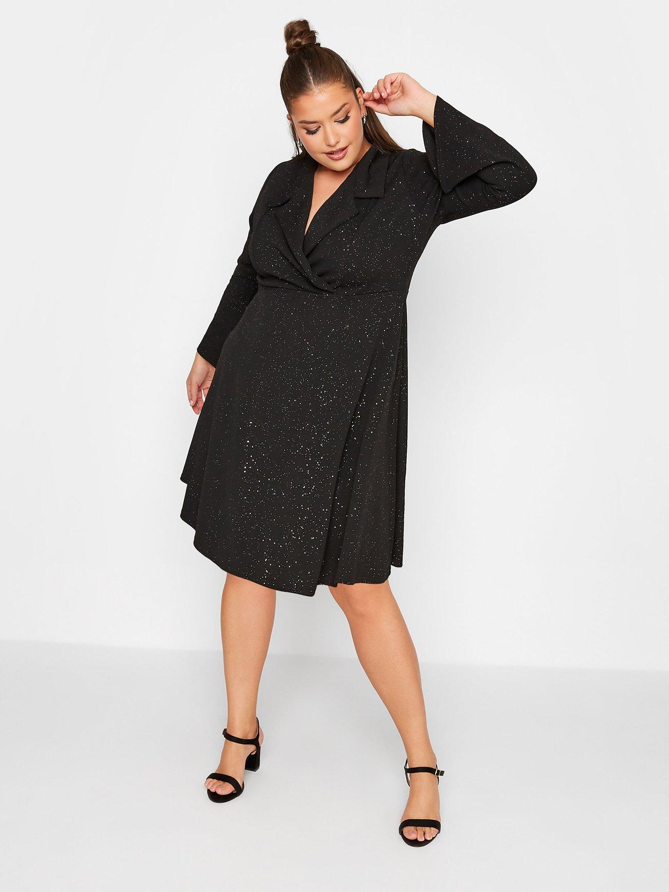 Yours Glitter Blazer Dress Black Silver very