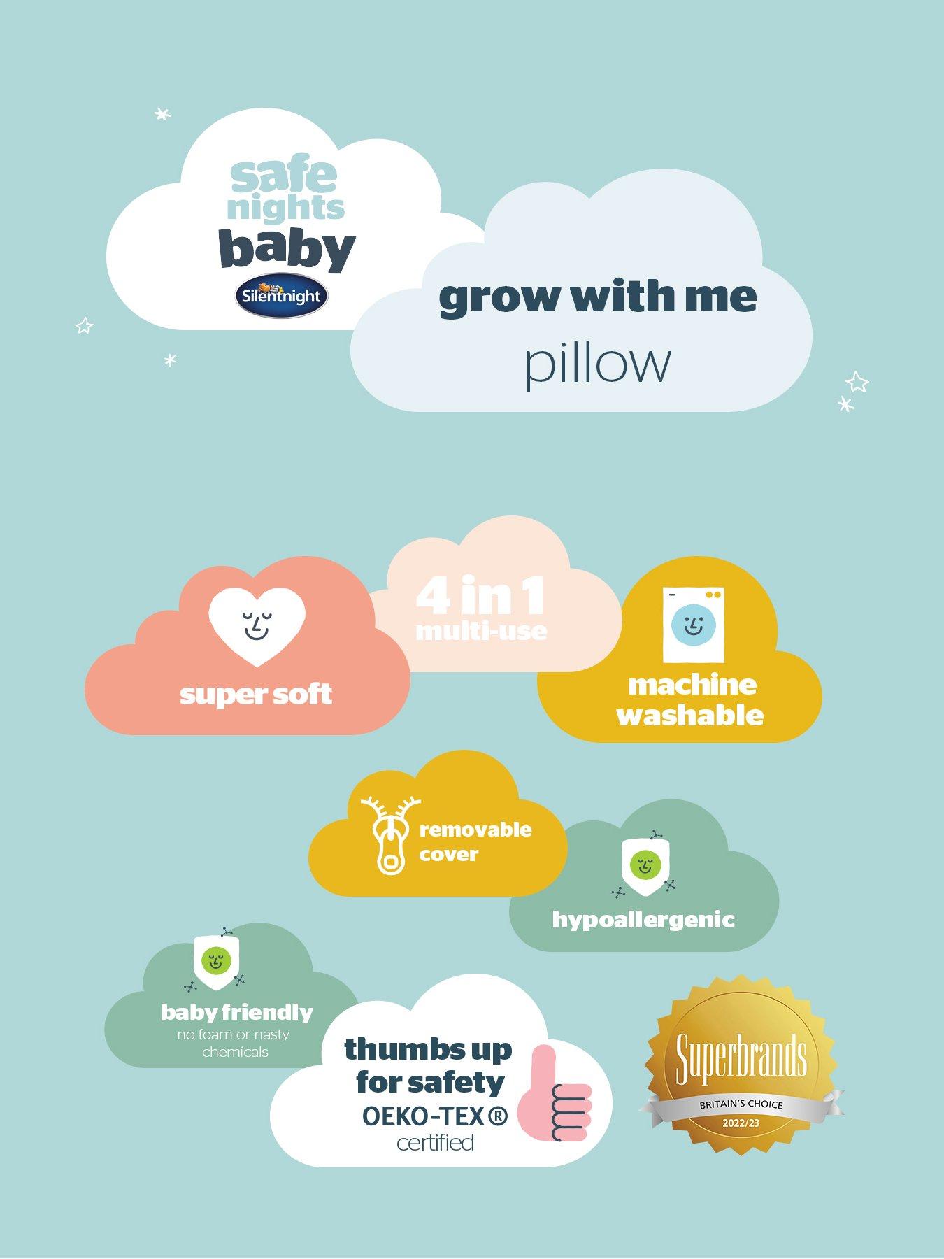 Image 7 of 7 of Silentnight Safe Nights Grow with Me 4-in-1 Pillow with Spare Pillowcase - Grey Star