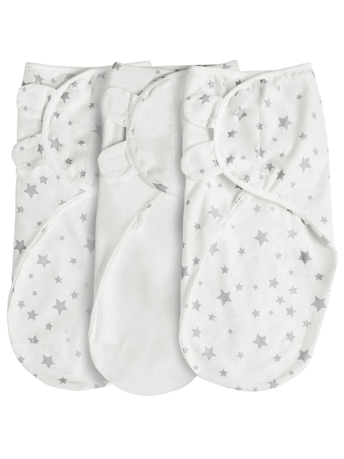 Silentnight Safe Nights 3 x Pack Swaddles - Velcro Tab Fastening - Grey Star Print