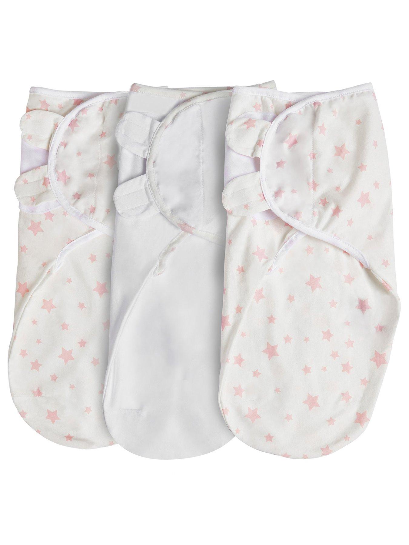 undefined Safe Nights 3 x Pack Swaddles - Velcro Tab Fastening - Pink Star Print