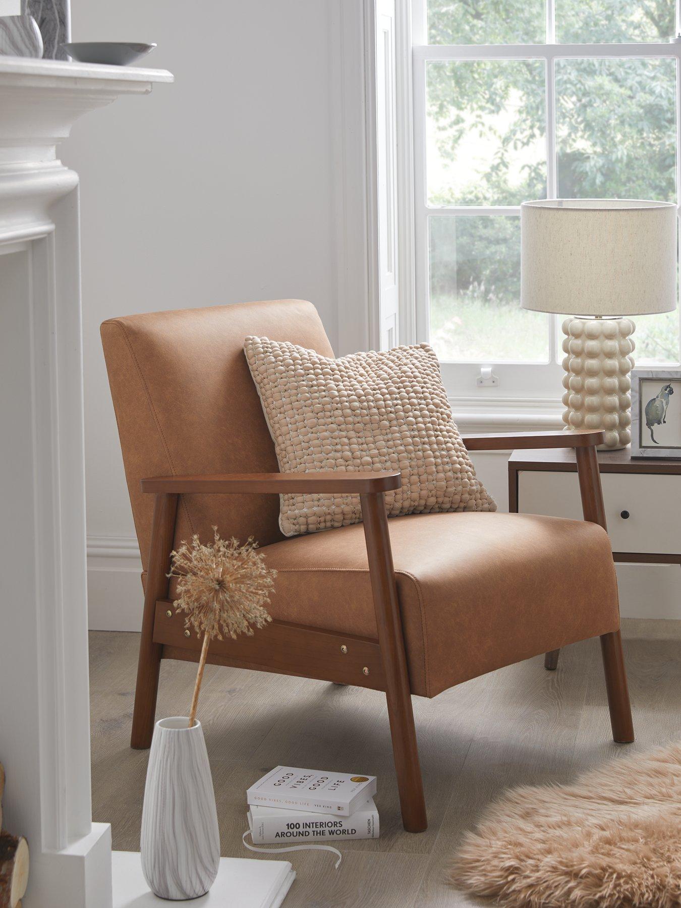 Leather brown deals accent chair