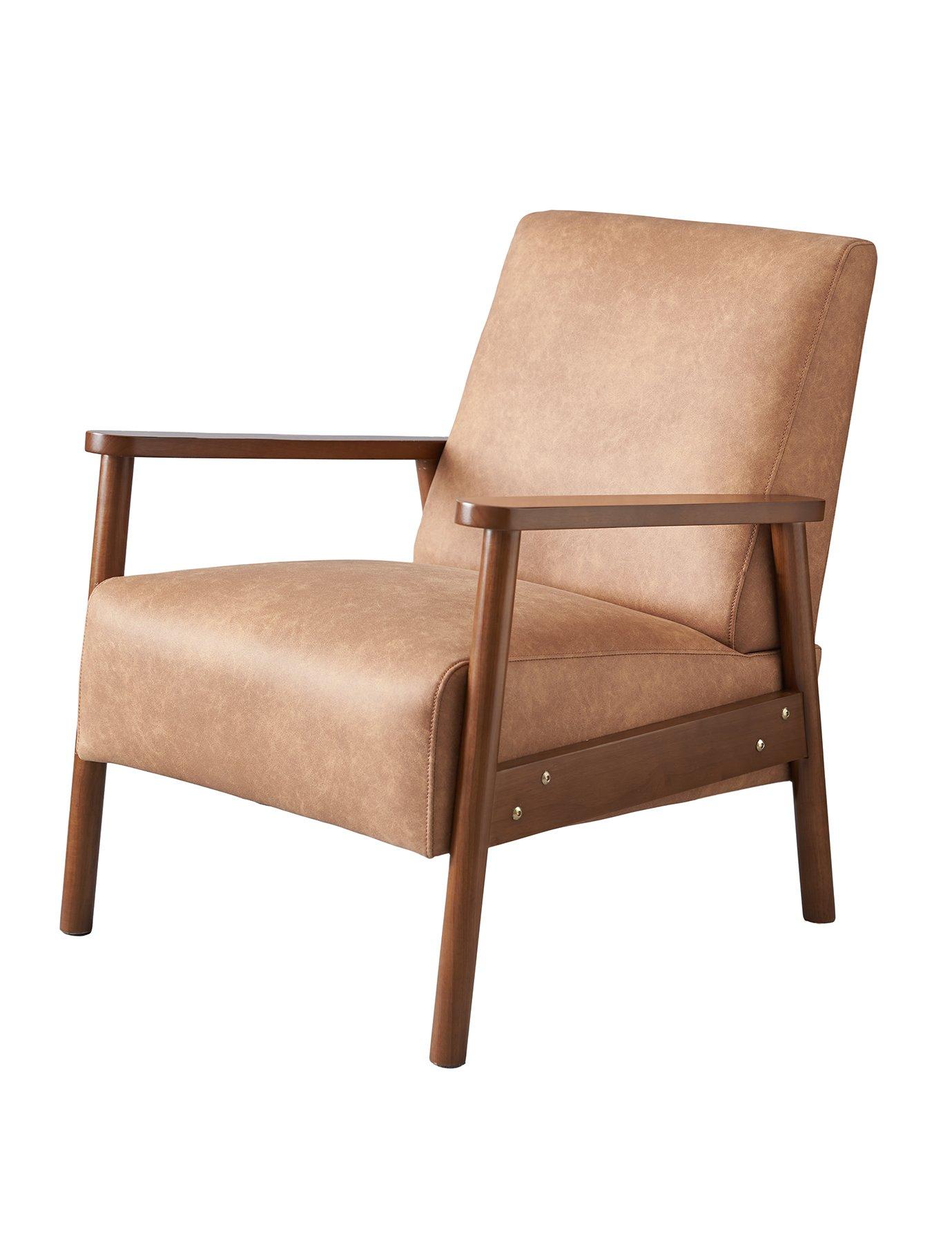 Lummus cognac wood frame shop upholstered accent chair