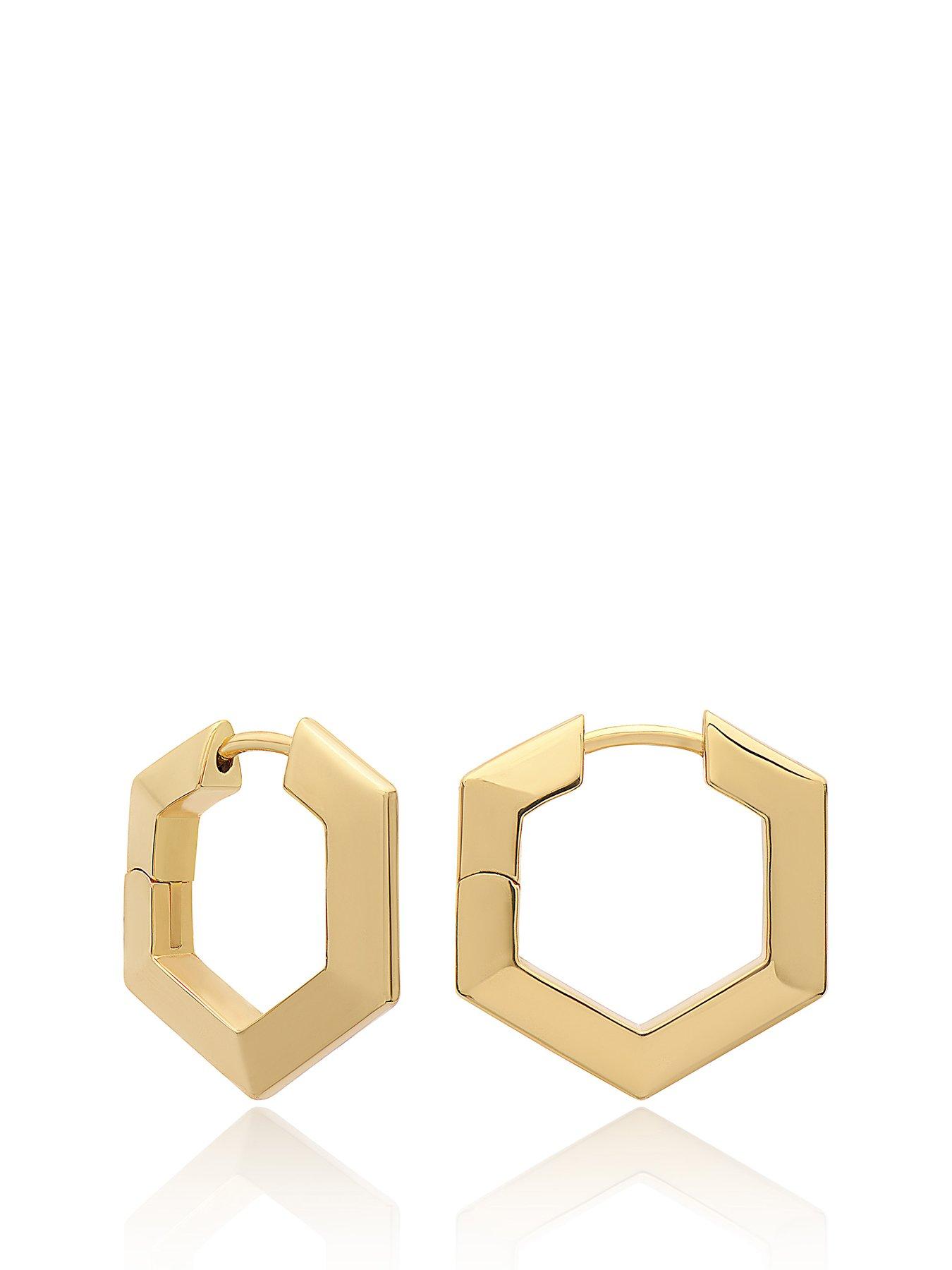 Product photograph of Rachel Jackson Bevelled Hexagon Hoop Earrings from very.co.uk