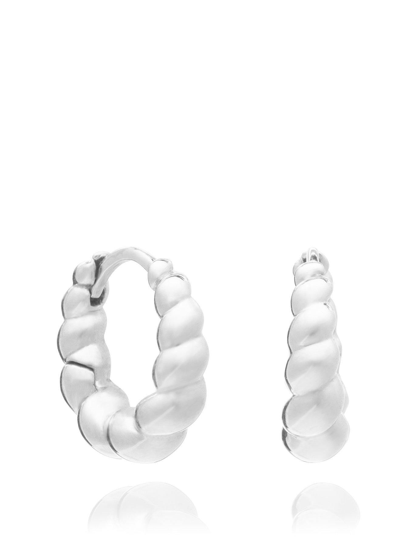 Product photograph of Rachel Jackson Chubby Twisted Huggie Hoop Earrings - Silver from very.co.uk