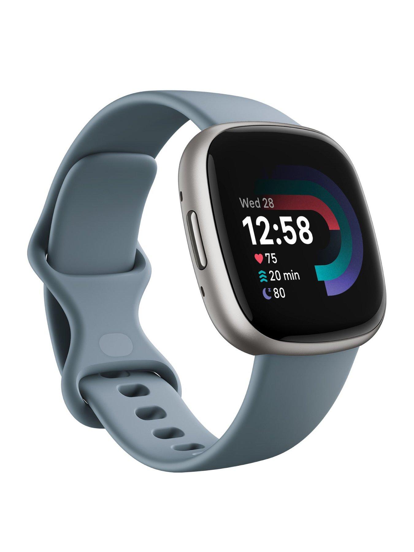 Fitbit Versa 4 Fitness Smartwatch - built-in GPS, 6-day battery life, Android  &  iOS compatible - Waterfall Blue/Platinum Aluminium