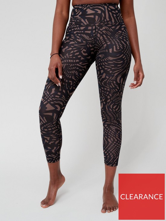 front image of adidas-yoga-essentials-printed-78-tights-black