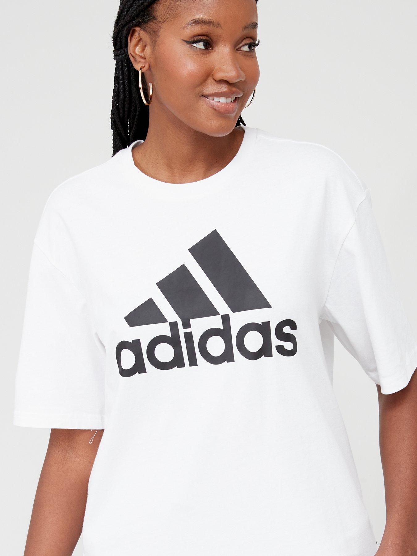 adidas Sportswear Womens Big Logo Boyfriend T Shirt White Black Very