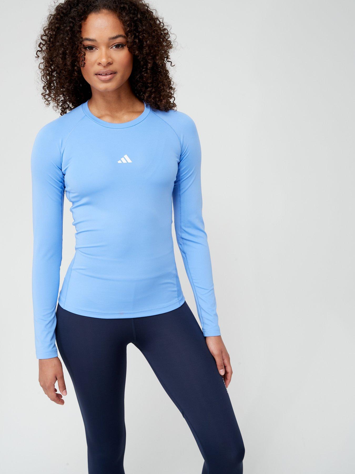 adidas Tech-Fit Long Sleeve T-Shirt - Blue | very.co.uk