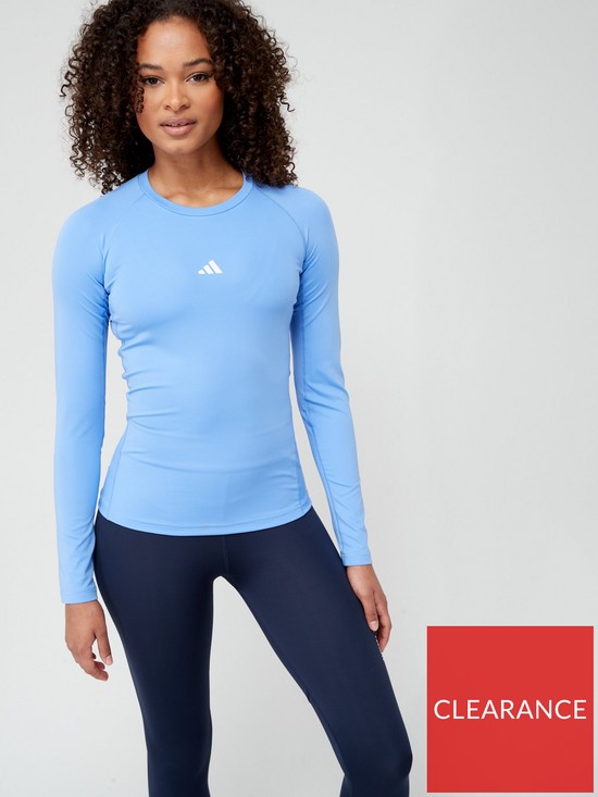 front image of adidas-tech-fit-long-sleeve-t-shirt-nbsp--blue