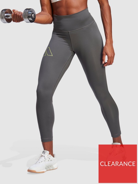 front image of adidas-hyperbright-optime-78-leggings-grey