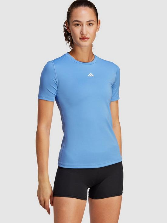 front image of adidas-womens-tech-fit-t-shirt--blue