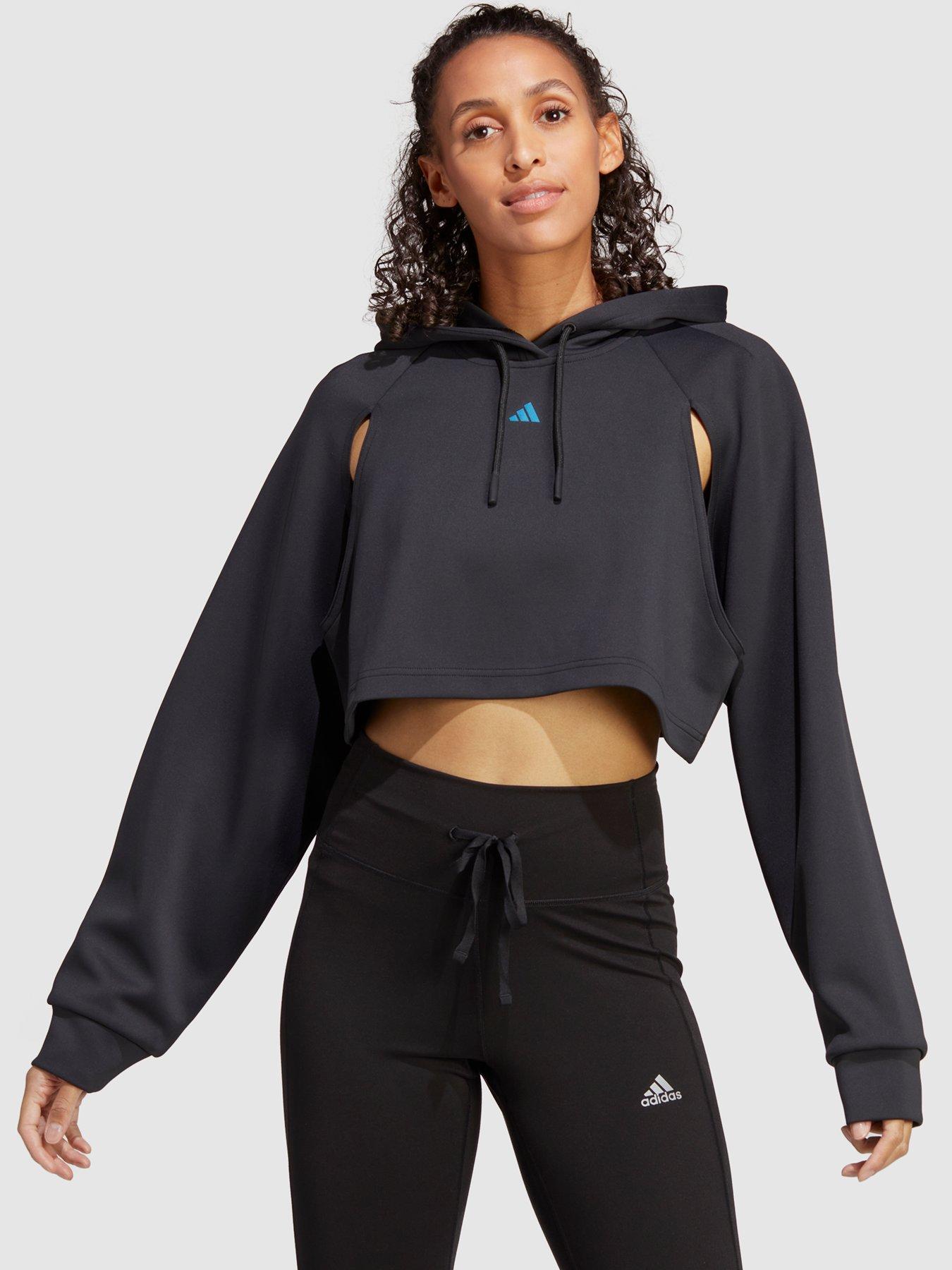 Adidas 3 stripe black cropped outlet hoodie