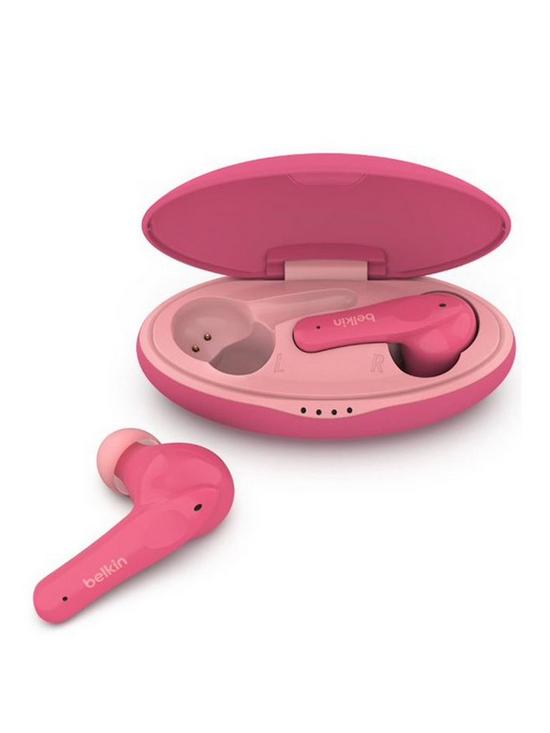 front image of belkin-soundform-nano-true-wireless-earbuds-for-kids-pink