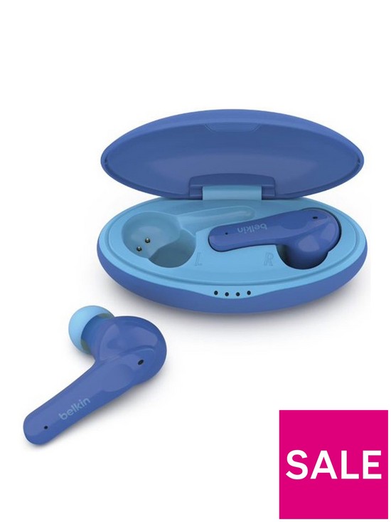 front image of belkin-soundform-nano-true-wireless-earbuds-for-kids-blue