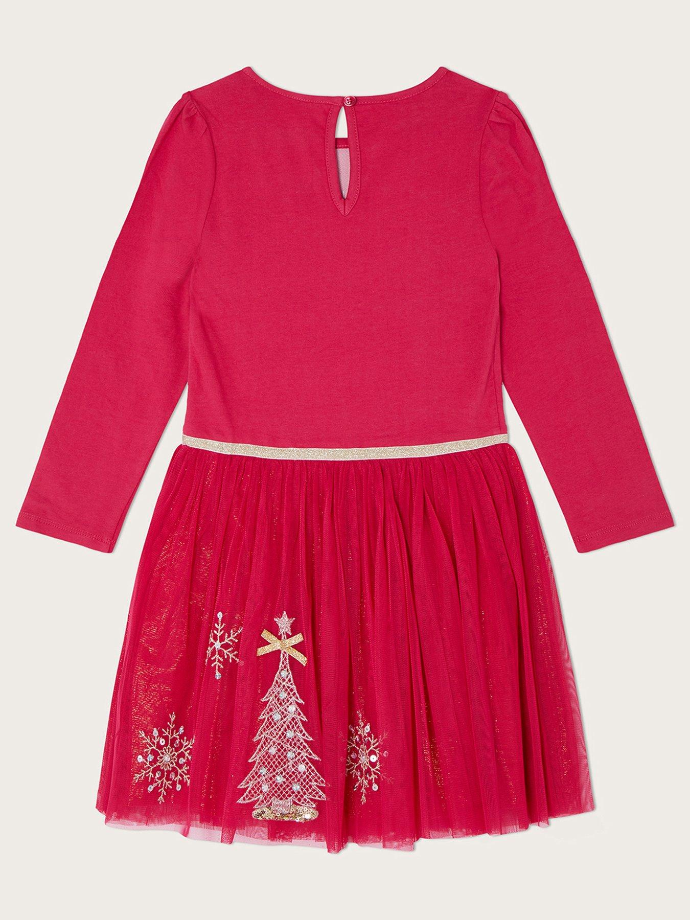 Monsoon Girls S.E.W. Christmas Reindeer Long Sleeve Disco Dress Red very.co.uk