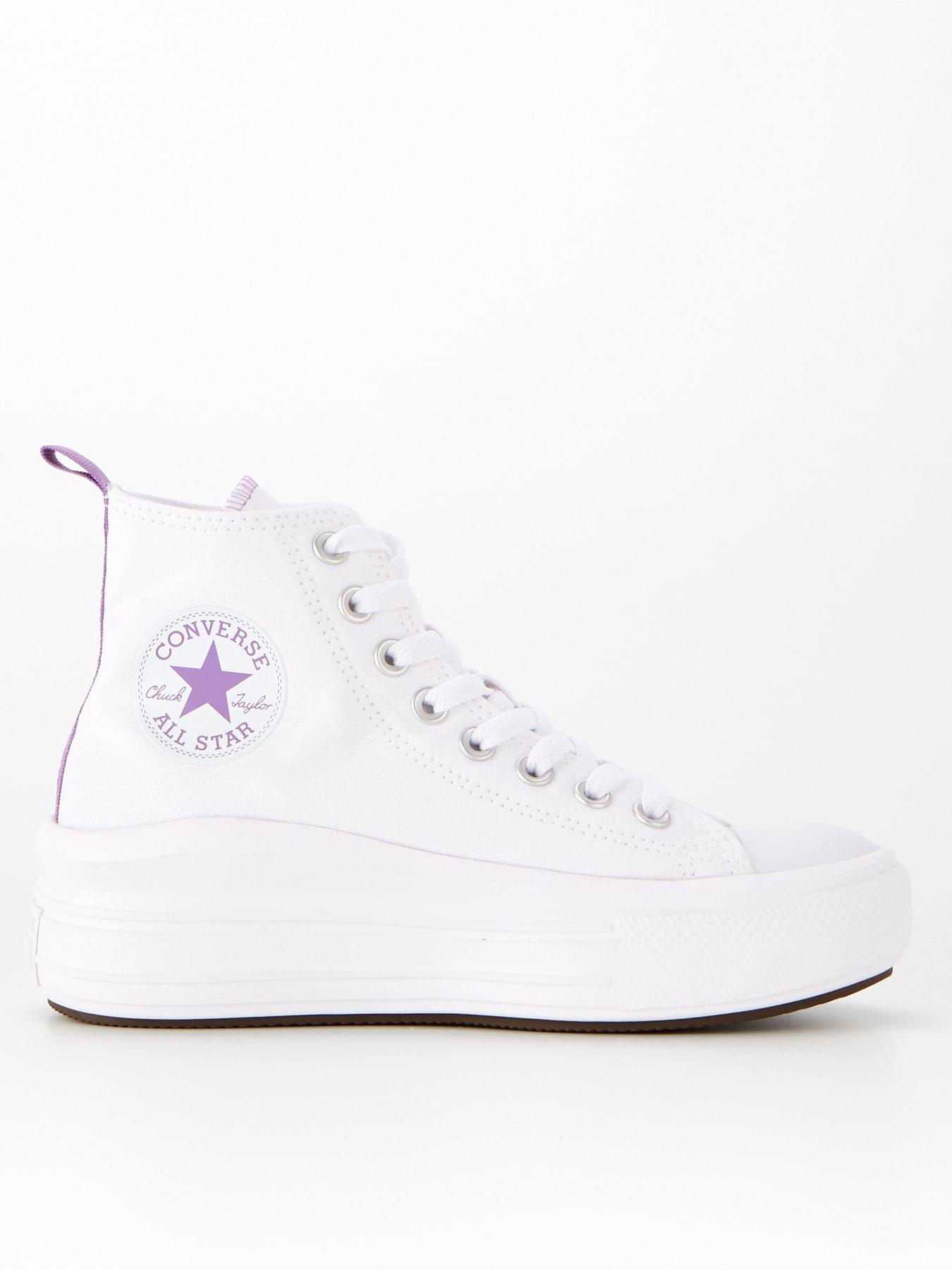 Converse Kids Girls Move Canvas Hi Top Trainers White Purple Very