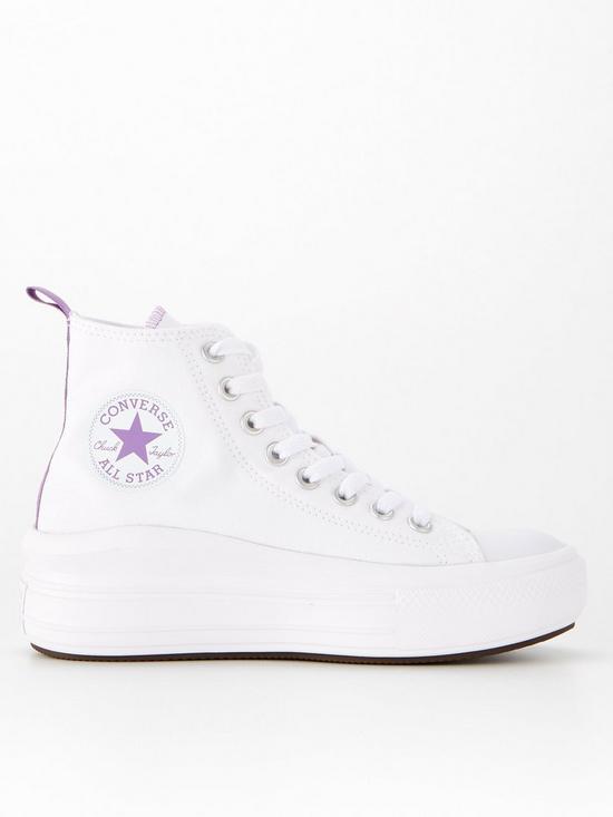front image of converse-junior-girls-move-canvas-hi-top-trainers-whitepurple