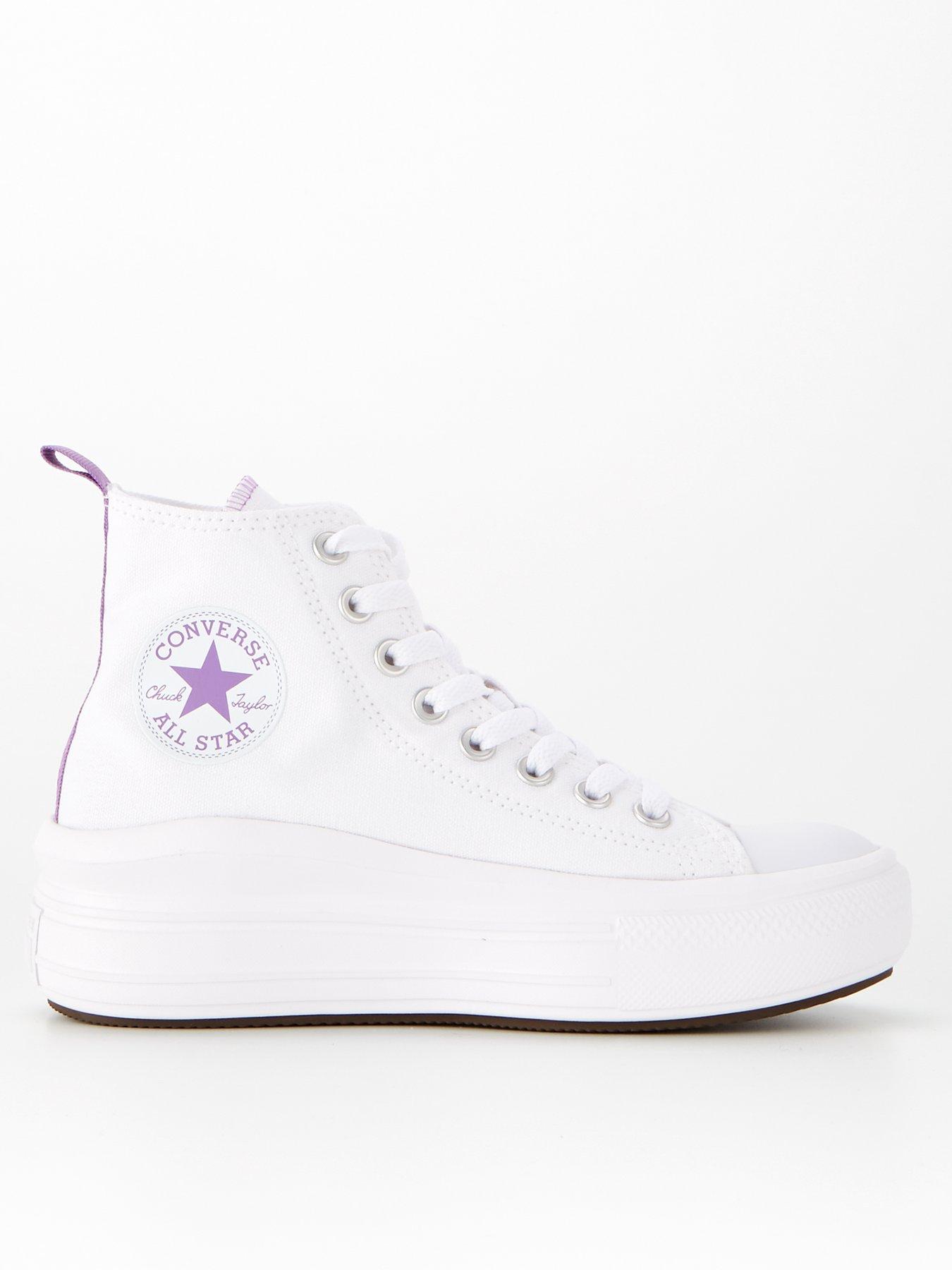 Converse Junior Girls Move Canvas Hi Top Trainers - White/Purple