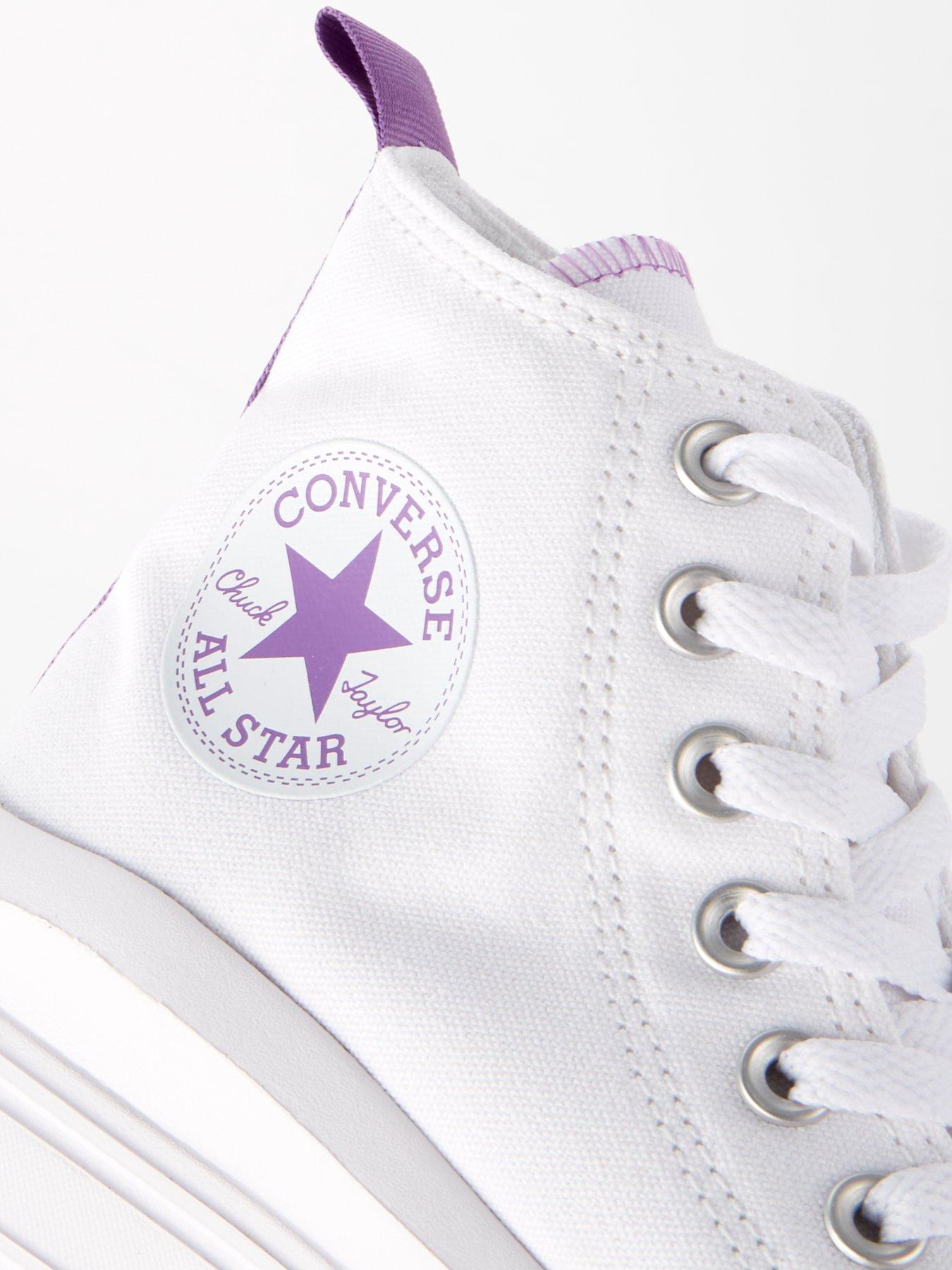 Junior Girls Move Canvas Hi Top Trainers White Purple