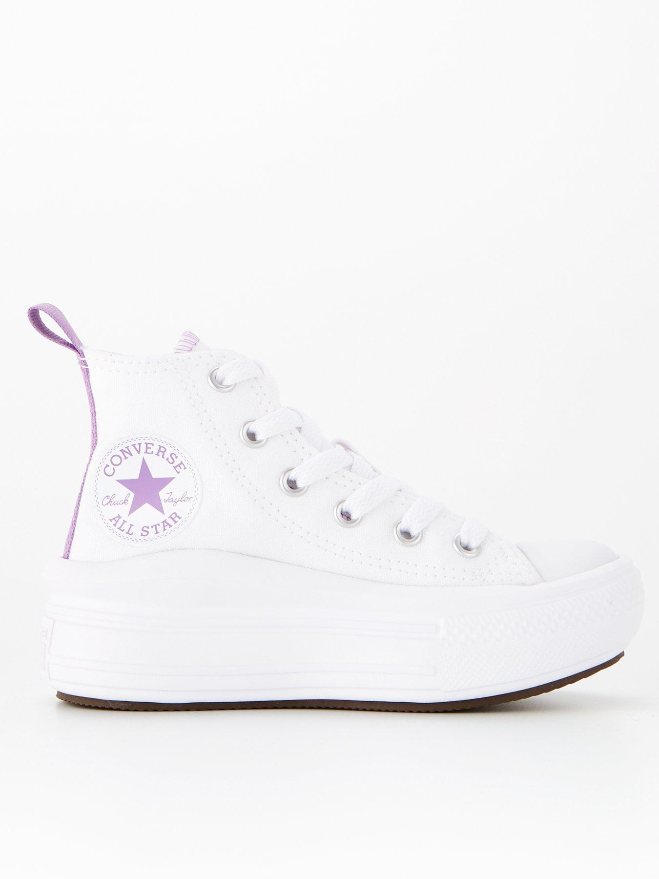 Converse Kids Girls Move Canvas Hi Top Trainers - White/Purple